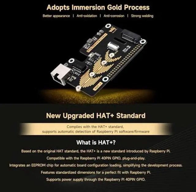 Alt view image 5 of 5 - Waveshare PCIe to ETH and M.2 Adapter, Compatible with Raspberry Pi 5, Compatible with 2280/2260 / 2242/2230 Size NVMe Protocol M.2 SSD, 5Gbps Data Rate, High-Speed Reading/Writing