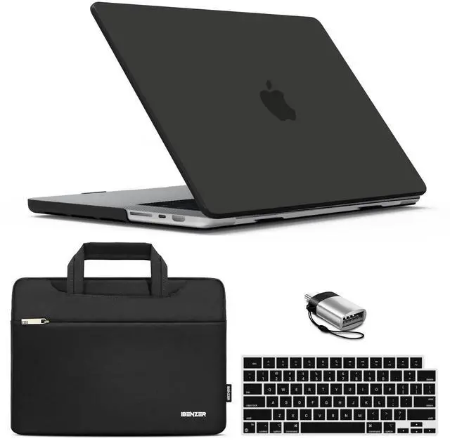 Main image of IBENZER Case for MacBook Pro 14 Inch Case 2025 2024 M4 M3 M2 M1 A3112 A3185 A3401 A2918 A2992 A2779 A2442 Pro/Max, HardShellCase & SleeveBag &KeyboardCover &Type-c(2025-2021), Black, T14BK+3