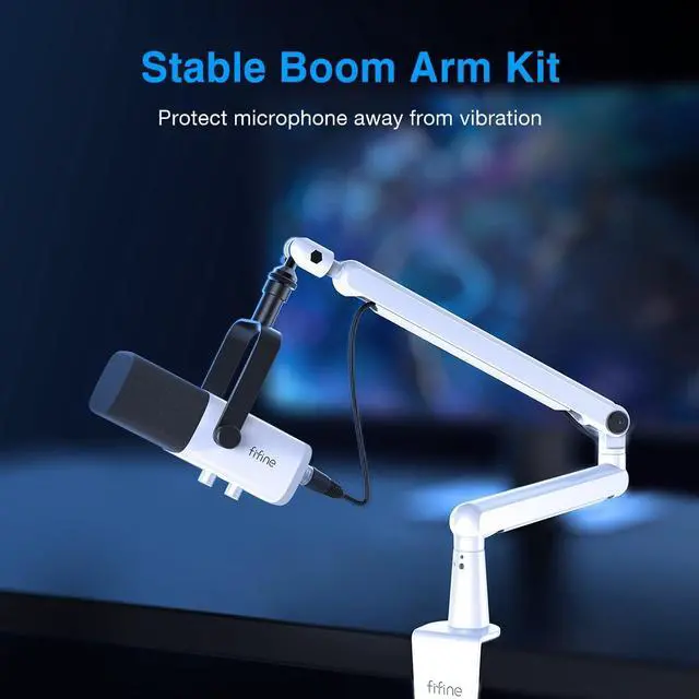 Alt view image 2 of 5 - FIFINE Gaming XLR/USB Microphone and Mic Stand Bundle,RGB Dynamic Mic with Mute Button,Volume Control, Low Profile Boom Arm Kit with Cable Management for Recording Video Creation (AM8W+BM88W)