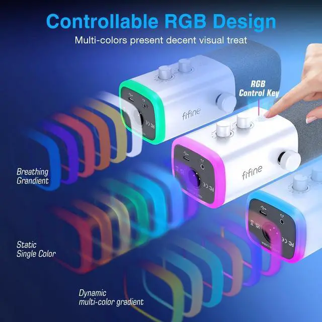 Alt view image 5 of 5 - FIFINE Gaming XLR/USB Microphone and Mic Stand Bundle,RGB Dynamic Mic with Mute Button,Volume Control, Low Profile Boom Arm Kit with Cable Management for Recording Video Creation (AM8W+BM88W)