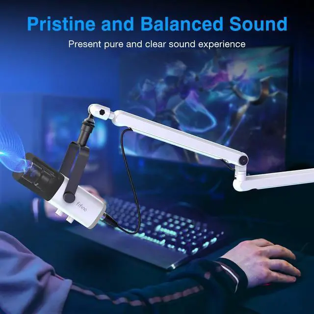 Alt view image 4 of 5 - FIFINE Gaming XLR/USB Microphone and Mic Stand Bundle,RGB Dynamic Mic with Mute Button,Volume Control, Low Profile Boom Arm Kit with Cable Management for Recording Video Creation (AM8W+BM88W)