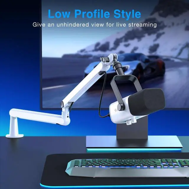 Alt view image 3 of 5 - FIFINE Gaming XLR/USB Microphone and Mic Stand Bundle,RGB Dynamic Mic with Mute Button,Volume Control, Low Profile Boom Arm Kit with Cable Management for Recording Video Creation (AM8W+BM88W)