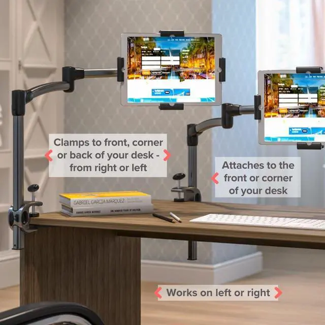 Alt view image 4 of 5 - LEVO Deluxe Table Clamp for All Best Tablet PCs, iPads, iPad Mini, New iPad Pro, Galaxy, Nexus, Xoom, Surface Pro, Miix, Nook, Fire, and Other Tablets and e Readers Gunmetal Color - G2