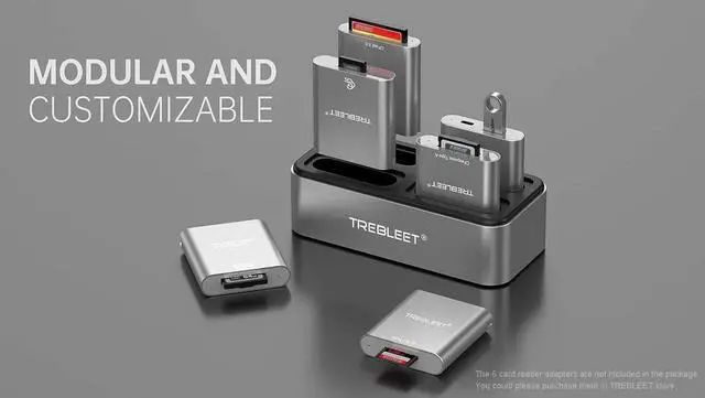 Alt view image 3 of 5 - TREBLEET Workflow Station, Professional Card Reader HUB DIY Edition, Modular 4-Bay Reader Docking Station, USB3.2 Gen1 10Gbps