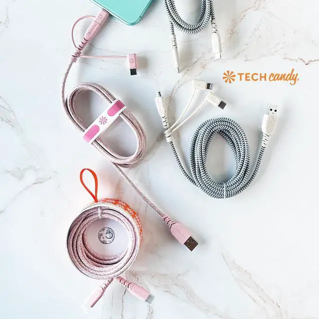 Alt view image 3 of 5 - Tech Candy Eco Charge USB-C to Lightning Cable, Rose/Pink- USB Type C on one end, Lightning on The Other end, 6 Long Cord, Made with Earth Friendly Wheat Straw, Woven Cable, Quality, Flexible