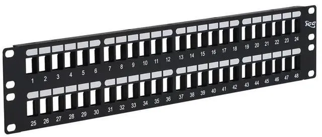 Main image of ICC 48 Port Blank Keystone 2U Patch Panel with 19 Metal Rackmount Housing for Slim Profile Keystone Jacks (Sold Separately), UL Listed, IC107BP482