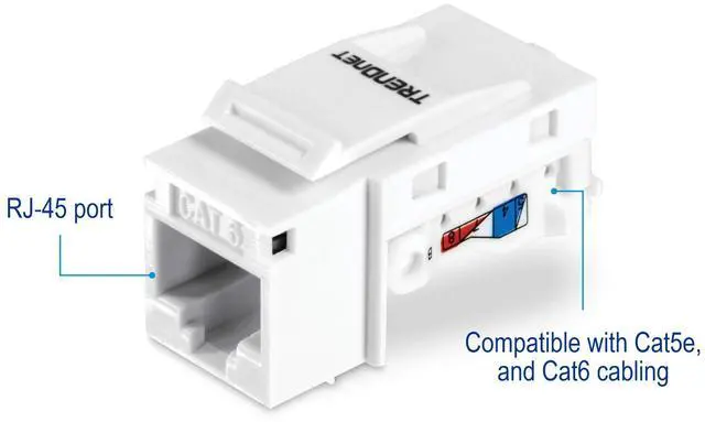 Alt view image 5 of 5 - TRENDnet Cat6 Keystone Jack, 25-Pack Bundle, 90° Angle Termination, Compatible with Cat5, Cat5e, Cat6 Cabling, Color-Coded Labeling, Gold-Plated Contacts, Tool-Less Design, White, TC-K25C6