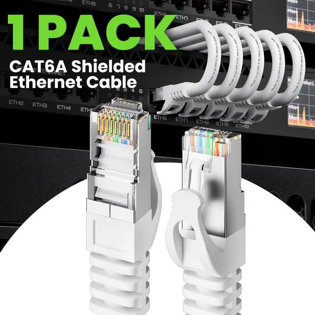 Alt view image 2 of 5 - GEARit Cat6A Ethernet Cable (125 ft, White) 10Gbps Snagless Long Shielded SSTP, SFTP Shielded Ethernet Cable, 26AWG 4 Pair Solid Bare Copper Cat6 Cable, Cat 6 Shielded Network Cable - 125 feet