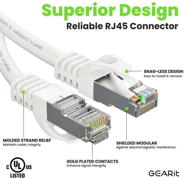 Alt view image 3 of 5 - GEARit Cat6A Ethernet Cable (125 ft, White) 10Gbps Snagless Long Shielded SSTP, SFTP Shielded Ethernet Cable, 26AWG 4 Pair Solid Bare Copper Cat6 Cable, Cat 6 Shielded Network Cable - 125 feet