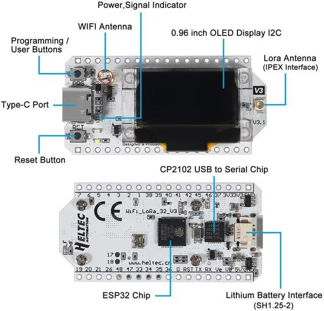 Alt view image 3 of 5 - ACEIRMC 2pcs 915MHz ESP32 LoRa 0.96 OLED Development Board V3 SX1262 Type-C with LoRa Antenna for Arduino NodeMCU IoT