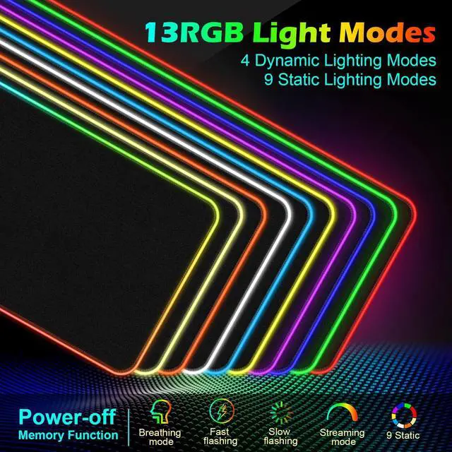 Alt view image 2 of 5 - RGB Gaming Mouse Pad Wireless Charging 15W with LED Cable, XXL Large Mousepad 800x300x4mm with 13 Light Modes Non-Slip Rubber Base, Waterproof Computer Mat for Home Office Gaming Keyboard Desk Decor