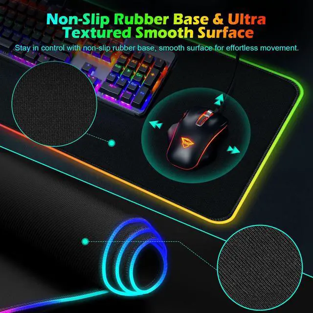 Alt view image 3 of 5 - RGB Gaming Mouse Pad Wireless Charging 15W with LED Cable, XXL Large Mousepad 800x300x4mm with 13 Light Modes Non-Slip Rubber Base, Waterproof Computer Mat for Home Office Gaming Keyboard Desk Decor