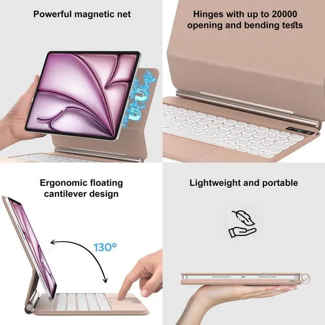Alt view image 2 of 4 - Magic Keyboard Case for iPad Air 11-inch M2 2024, iPad Pro 11 4th/3rd/2nd/1st Gen, Magnetic Keyboard Case with Multi-Touch Trackpad, Floating Stand, White Backlit Keyboard for iPad Air 5th/4th Gen
