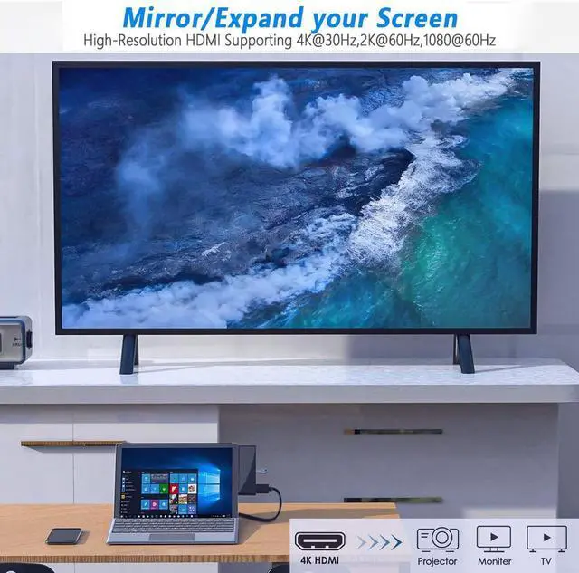 Alt view image 2 of 5 - Surface Go/Go 2/Go 3 Docking Station, 6 in 2 USB C Hub HDMI Adapter, Surface Go with 4K HDMI, 2 USB 3.0 Ports(5Gbps), 3.5mm Earphones Jack, SD/TF Card Reader for Surface Go1/Go 2/Go 3
