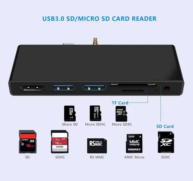 Alt view image 4 of 5 - Surface Go/Go 2/Go 3 Docking Station, 6 in 2 USB C Hub HDMI Adapter, Surface Go with 4K HDMI, 2 USB 3.0 Ports(5Gbps), 3.5mm Earphones Jack, SD/TF Card Reader for Surface Go1/Go 2/Go 3