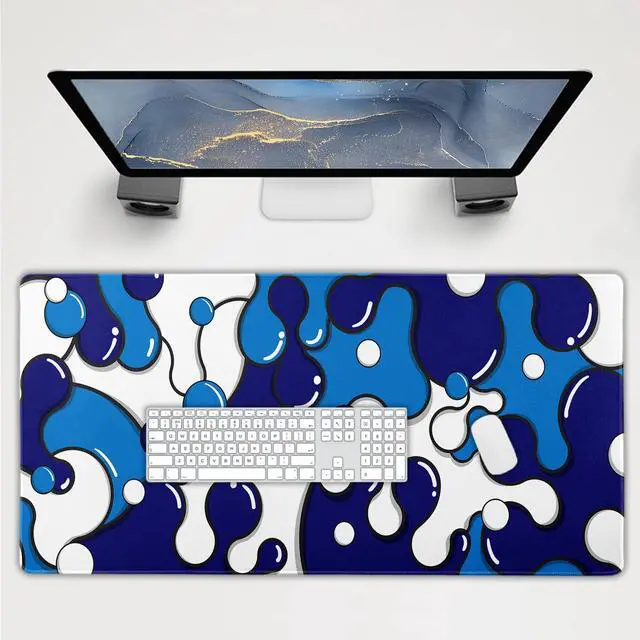 Main image of aportt Navy Blue White Mouse Pad Extended Anime Cool Geometric Japanese Extended Desk Mat 100X50 cm Non-Slip Rubber Base Stitched Edge Large XXL Mousepad for Desk Gaming Laptop Desktop,40x20 Inch