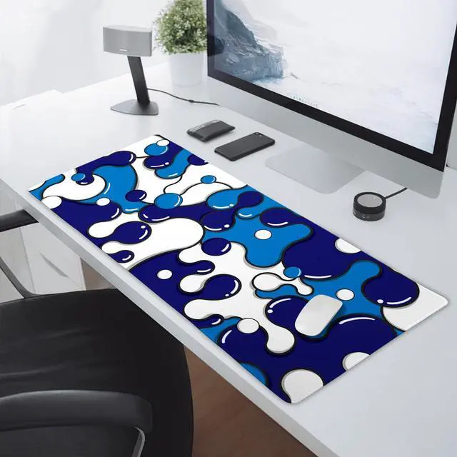 Alt view image 5 of 5 - aportt Navy Blue White Mouse Pad Extended Anime Cool Geometric Japanese Extended Desk Mat 100X50 cm Non-Slip Rubber Base Stitched Edge Large XXL Mousepad for Desk Gaming Laptop Desktop,40x20 Inch