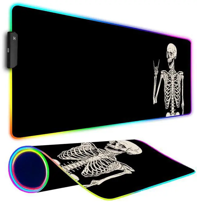 Main image of Armanza RGB Gaming Mouse Pad, Large Mousepad with Led Light, Big Keyboard Pad Gaming Accessories for Desk, Non-Slip Rubber Base Black Human Skeleton Mouse Mat for Gamer, 31.5 X 11.8 Inch