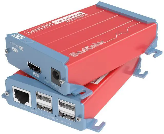 Main image of Basicolor HDMI USB Extender With 4 USB2.0 Ports KVM Over Cat6/Cat6e Up to 262Ft(80m), HD 1080P Video Transmit Lossless and Near Zero Latency, POC Plug&Play HDMI to RJ45