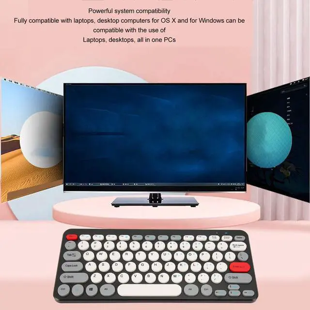 Alt view image 2 of 5 - Keyboard and Combo, Cute Retro Keyboard with Round Keycaps, Mute Ergonomic 2.4G Keyboard Combo for Desktop PC Computer for OS X for (Black)