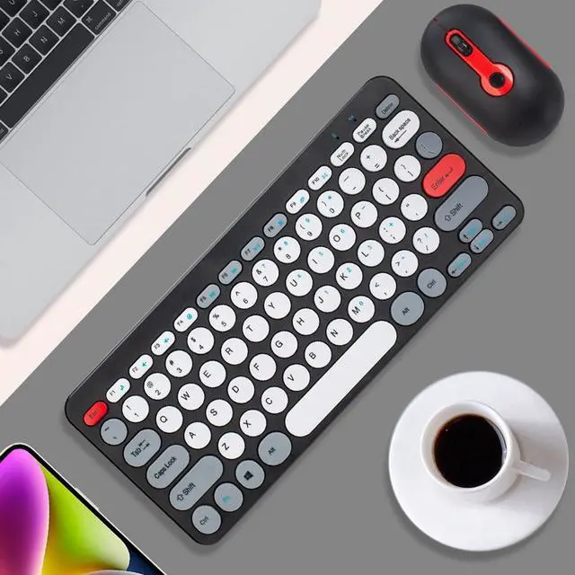 Alt view image 3 of 5 - Keyboard and Combo, Cute Retro Keyboard with Round Keycaps, Mute Ergonomic 2.4G Keyboard Combo for Desktop PC Computer for OS X for (Black)
