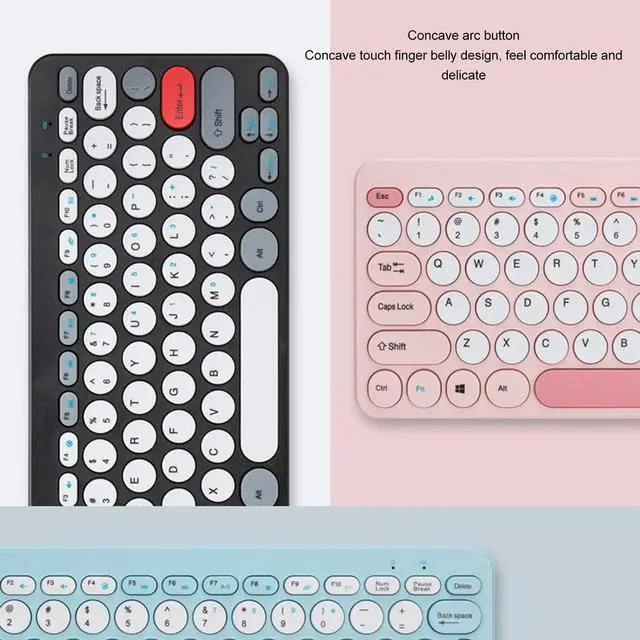 Alt view image 4 of 5 - Keyboard and Combo, Cute Retro Keyboard with Round Keycaps, Mute Ergonomic 2.4G Keyboard Combo for Desktop PC Computer for OS X for (Black)
