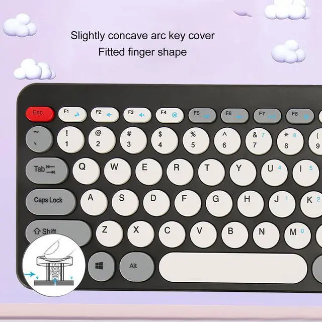 Alt view image 5 of 5 - Keyboard and Combo, Cute Retro Keyboard with Round Keycaps, Mute Ergonomic 2.4G Keyboard Combo for Desktop PC Computer for OS X for (Black)