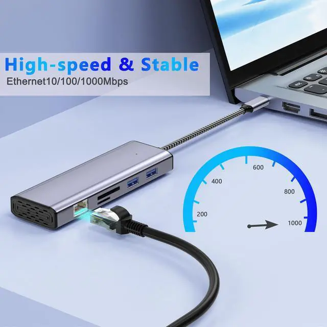 Alt view image 2 of 5 - Docking Station Dual Monitor, USB C to Dual HDMI Adapter, Laptop Docking Station, USB C Docking Station, USB C Hub 10 in 1 Docking Station 3 Monitors with HDMI/VGA/PD/Ethernet/USB/SD/TF/3.5mm Audio