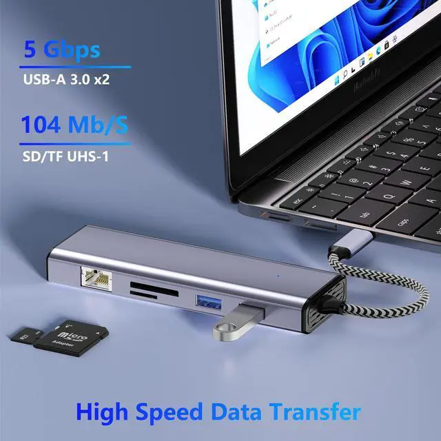 Alt view image 4 of 5 - Docking Station Dual Monitor, USB C to Dual HDMI Adapter, Laptop Docking Station, USB C Docking Station, USB C Hub 10 in 1 Docking Station 3 Monitors with HDMI/VGA/PD/Ethernet/USB/SD/TF/3.5mm Audio