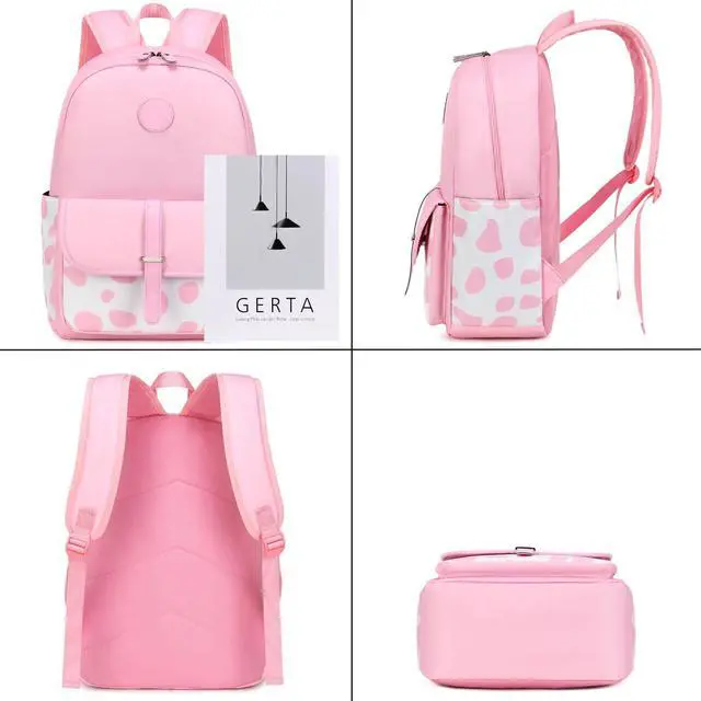 Alt view image 3 of 5 - Sunborls Cute Cow Print Teen Girls Backpack with Lunch Bag Pencil Bag Set Back To School Gift Bookbag Casual Daypack Travel Laptop Backpack (Pink)