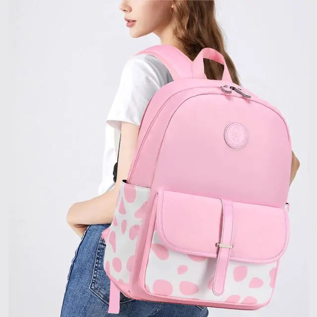 Alt view image 5 of 5 - Sunborls Cute Cow Print Teen Girls Backpack with Lunch Bag Pencil Bag Set Back To School Gift Bookbag Casual Daypack Travel Laptop Backpack (Pink)