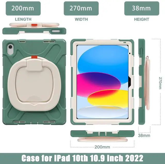 Alt view image 5 of 5 - BKOUNCTK for iPad (A16) 11th/10th Generation Case 2025/2022 (11/10.9),Heavy Sturdy Shockproof Kids Case with Screen Protector,Rotating Stand/Pencil Holder/Shoulder Strap (Emerald Green)