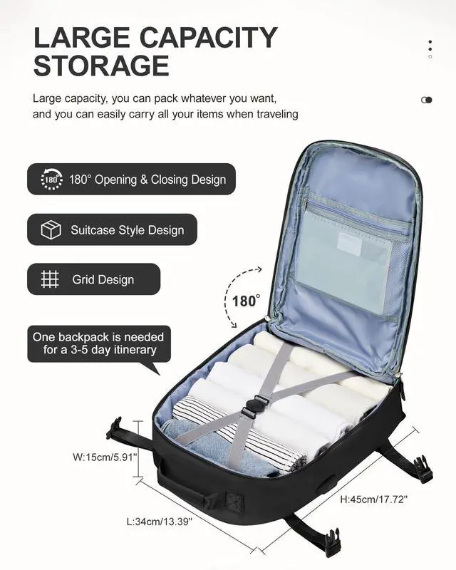 Alt view image 2 of 5 - Carry On Backpack, Travel Backpack for Women Men Flight Approved, Personal Item Travel Bag for Airplanes, 14-15.6 Inch Laptop Business Backpack, Casual Daypack Gym Hiking Bakpack(simple, Black)