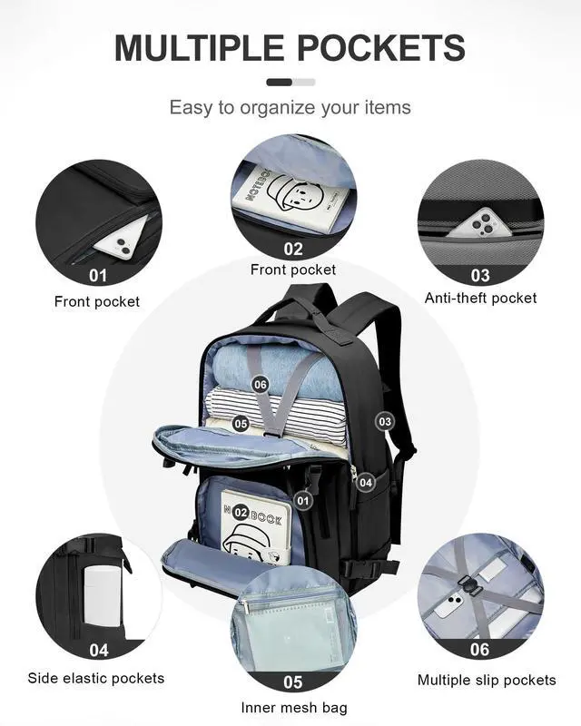 Alt view image 3 of 5 - Carry On Backpack, Travel Backpack for Women Men Flight Approved, Personal Item Travel Bag for Airplanes, 14-15.6 Inch Laptop Business Backpack, Casual Daypack Gym Hiking Bakpack(simple, Black)