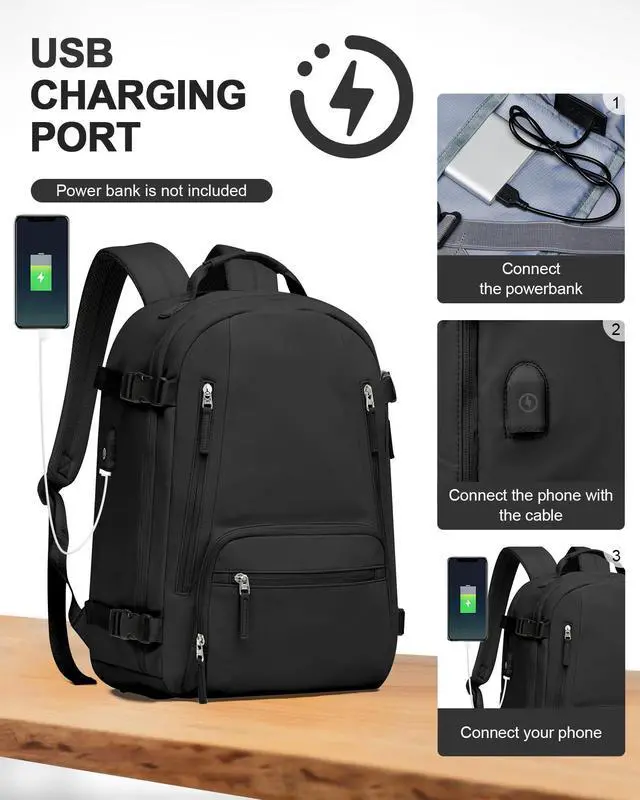 Alt view image 4 of 5 - Carry On Backpack, Travel Backpack for Women Men Flight Approved, Personal Item Travel Bag for Airplanes, 14-15.6 Inch Laptop Business Backpack, Casual Daypack Gym Hiking Bakpack(simple, Black)