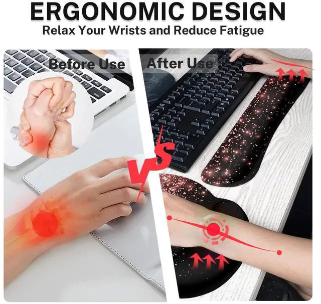 Alt view image 4 of 5 - Britimes Rose Gold Pink Keyboard Mouse Pad Set Desk Mat Black Golden 4in1 Large Mousepad+Keyboard Wrist Rest+Mouse Wrist Rest+Coaster Ergonomic Design for Home Office Computer 35.4 * 15.7 Inches