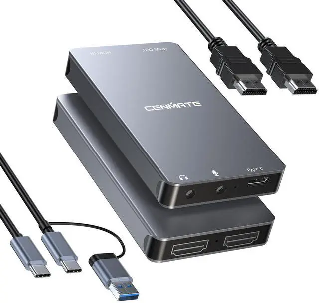 Main image of CENMATE Aluminum HDMI Capture Card, USB 3.0 1080P 60FPS Audio Video Capture Card for Streaming/Gaming/Video Conference, 4K@30Hz Input & Pass-Through Capture Card for Nintendo Switch/PS5/Xbox/Camera/PC