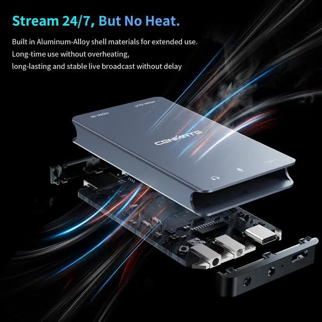 Alt view image 5 of 5 - CENMATE Aluminum HDMI Capture Card, USB 3.0 1080P 60FPS Audio Video Capture Card for Streaming/Gaming/Video Conference, 4K@30Hz Input & Pass-Through Capture Card for Nintendo Switch/PS5/Xbox/Camera/PC