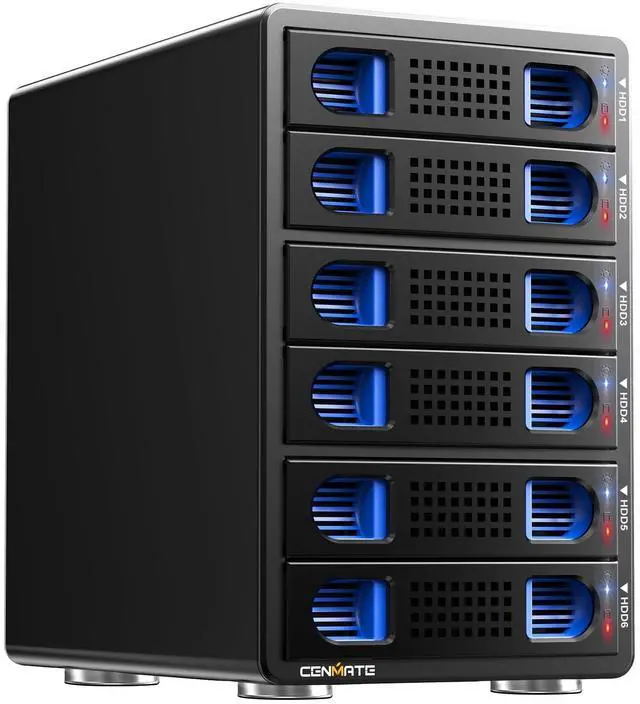 Main image of CENMATE 6 Bay Hard Drive Enclosure with Cooling Fan for 2.5/3.5" SATA HDD/SSD with USB A/C 3.0, Support Hot Swappable, Daisy Chain Expansion, Tool-Free HDD Enclosure, DAS(NO RAID/NAS)