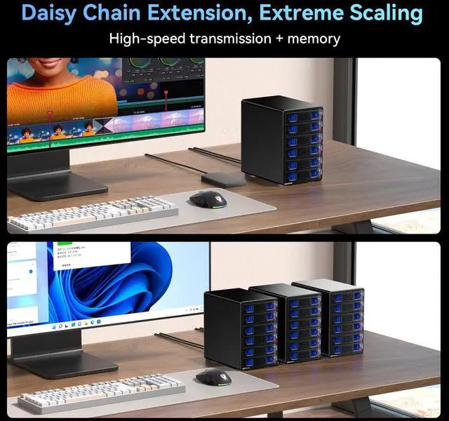 Alt view image 5 of 5 - CENMATE 6 Bay Hard Drive Enclosure with Cooling Fan for 2.5/3.5" SATA HDD/SSD with USB A/C 3.0, Support Hot Swappable, Daisy Chain Expansion, Tool-Free HDD Enclosure, DAS(NO RAID/NAS)