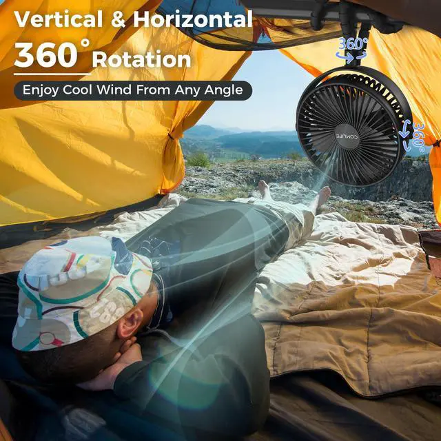 Alt view image 3 of 5 - Camping Fan with LED Lantern-10000mAh Rechargeable Battery Operated Fan, 47H Run Time Max,3 Speeds,3 Timer,7 Inch Portable Clip on Fan for Stroller Treadmill Tent RV Outdoor Emergency Outage Hurricane