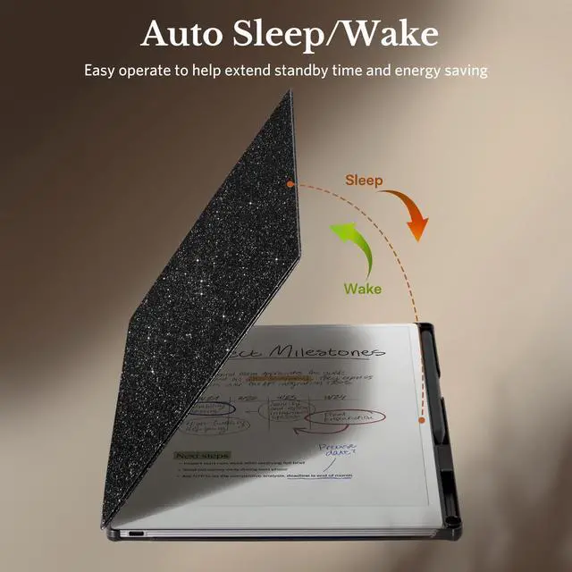 Alt view image 4 of 5 - CoBak Case for Remarkable Paper Pro Color Tablet 11.8" 2024 Released- Smart Auto Sleep/Wake Folio Lightweight Protective Cover with Built-in Pen Holder and Nibs Holder (Black Glitter)