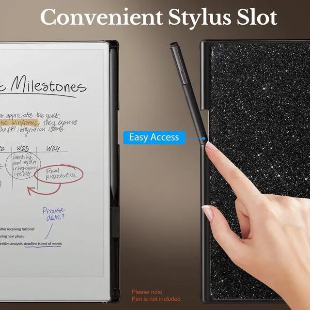 Alt view image 2 of 5 - CoBak Case for Remarkable Paper Pro Color Tablet 11.8" 2024 Released- Smart Auto Sleep/Wake Folio Lightweight Protective Cover with Built-in Pen Holder and Nibs Holder (Black Glitter)