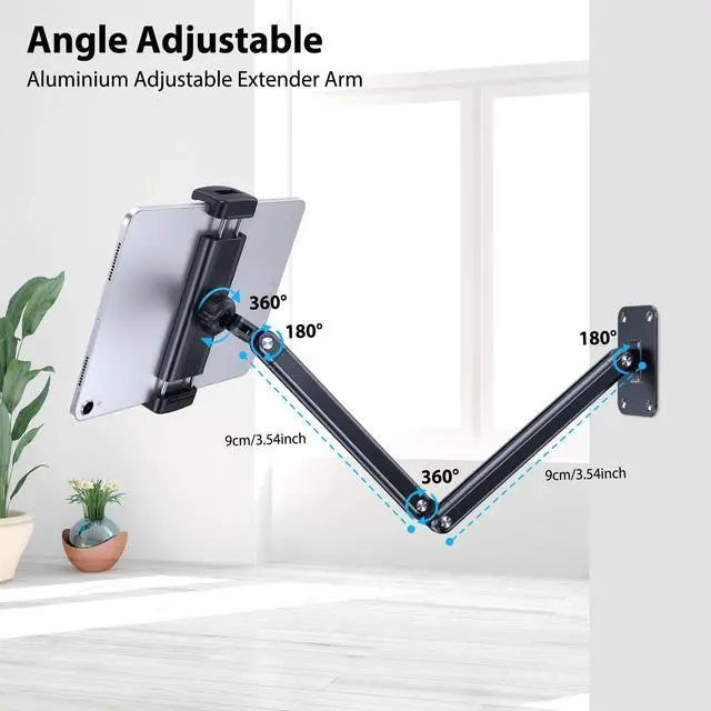 Alt view image 3 of 5 - CreaDream Wall Mount for iPad, Aluminium Adjustable & Extendable Holder Arm, Fits 4.7-13" Tablets, Phones, Kindle Fire HD, Galaxy Tab, Samsung Galaxy
