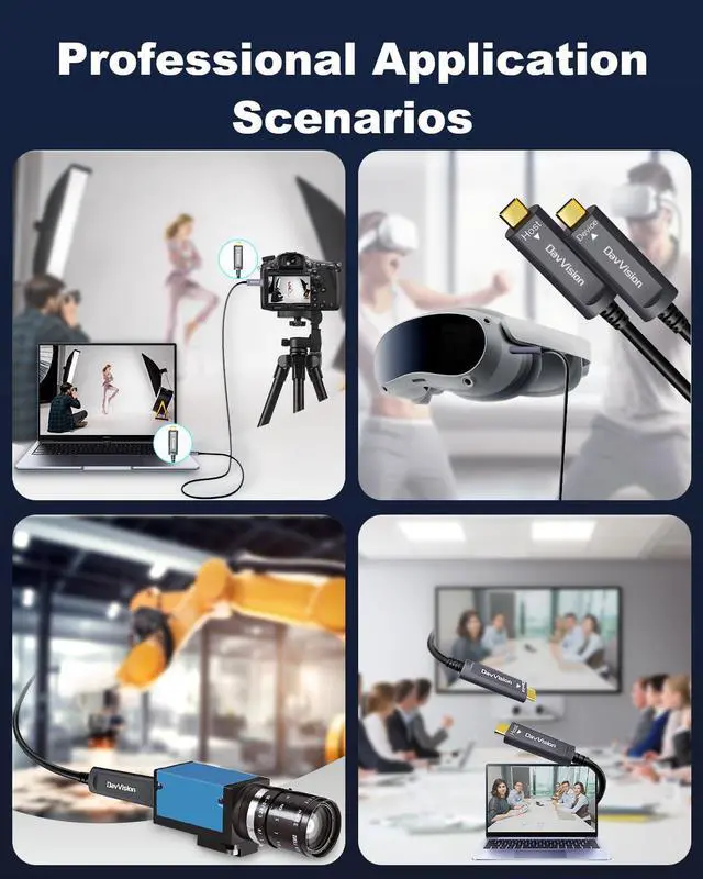 Alt view image 5 of 5 - USB C Fiber Optic Cable 50 FT 2-Pack,10Gbps USB 3.2 Gen2 Active USB C Cable with German SiliconLine Chip, Ultra Slim & Long Distance for Logitech 4K Camera,VR/AR,Video Conference,Industrial System