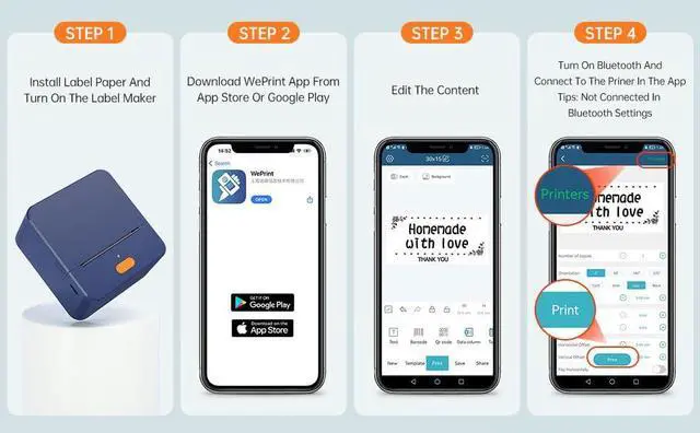 Alt view image 2 of 5 - DETONGER Label Maker Machine with Tape P1 2 Inch Thermal Portable Bluetooth Shipping Label Printer Sticker Maker Labeling Machine Home Office School Business Use Rechargeable Battery Included Blue