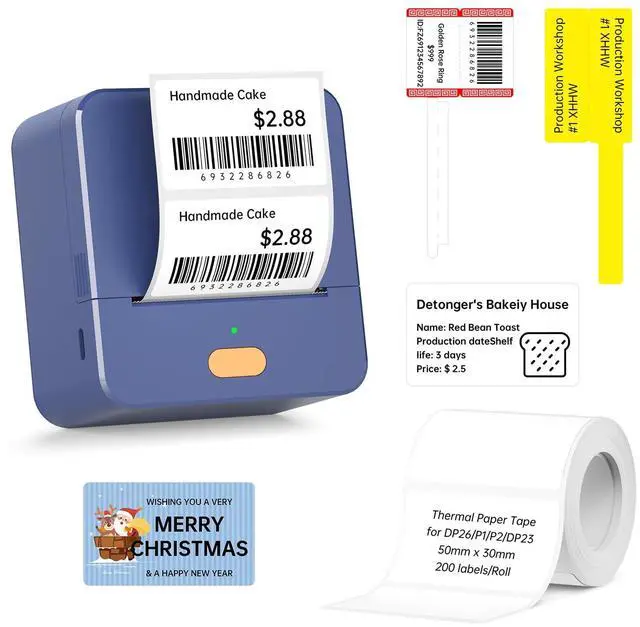 Main image of DETONGER Label Maker Machine with Tape P1 2 Inch Thermal Portable Bluetooth Shipping Label Printer Sticker Maker Labeling Machine Home Office School Business Use Rechargeable Battery Included Blue