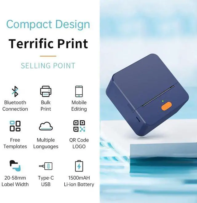 Alt view image 4 of 5 - DETONGER Label Maker Machine with Tape P1 2 Inch Thermal Portable Bluetooth Shipping Label Printer Sticker Maker Labeling Machine Home Office School Business Use Rechargeable Battery Included Blue