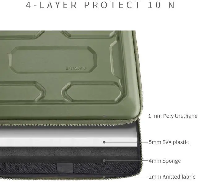 Alt view image 4 of 5 - DOMISO 17 inch Laptop Sleeve with Accessory Bag Shockproof Waterproof EVA Protective Case for 17.3" ZBook Fury 17.3 G8/MSI GS73VR Stealth Pro/HP Envy 17/LG Gram 17"/ROG Strix GL702VS, Green