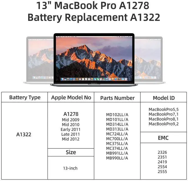 Alt view image 3 of 5 - YXKC A1322 A1278 3ICP5/69/71-2 Li-ion Battery for MacBook Pro 13-inch (Mid 2009,2010,2012; Early/Late 2011) | Compatible with MacBook Pro 5,5;7,1;8,1;9,2 & AMC700LL | 10.95V 63.5Wh